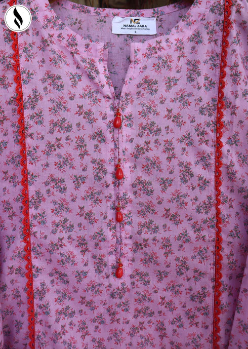 NZSC-509 Stiched 2 Piece Butterfly Pink Co Ord Set Lawn