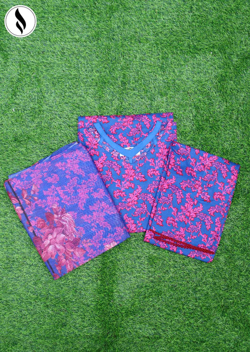 NZSC-617 Stiched 3 Piece Mulberry Petal Co Ord Set Lawn