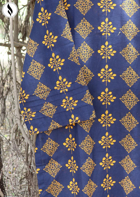 NZSC-501 3 Piece Deep Blue With Wrinkle Chiffon Dupatta Set Lawn