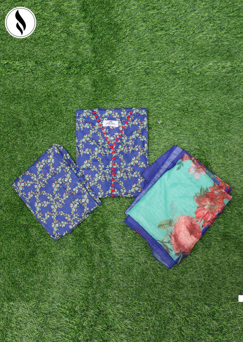 NZSC-615 3 Piece Blue Vine Co Ord Set Lawn