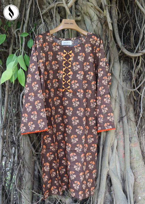 NZSC-910 Stitched 3 Piece Brownish Mini Floral Co Ord Set Lawn