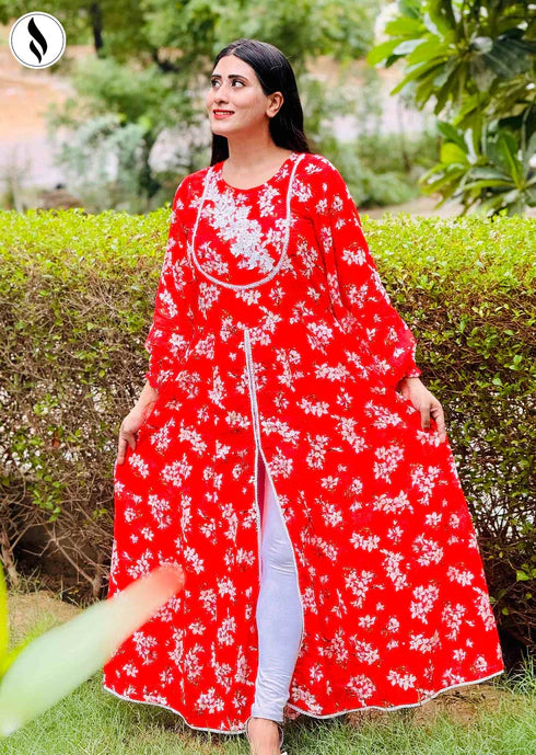 NZSC-619 Stitched 2 Piece Red Scarlet Frock