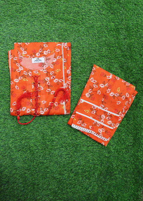 NZSC-702 Stitched 2 Piece Tangerine Orange Co Ord Set Lawn