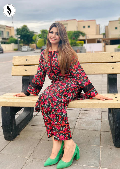 NZSC-805 Stiched Mahroon Floral 2 Piece Co Ord Set Lawn