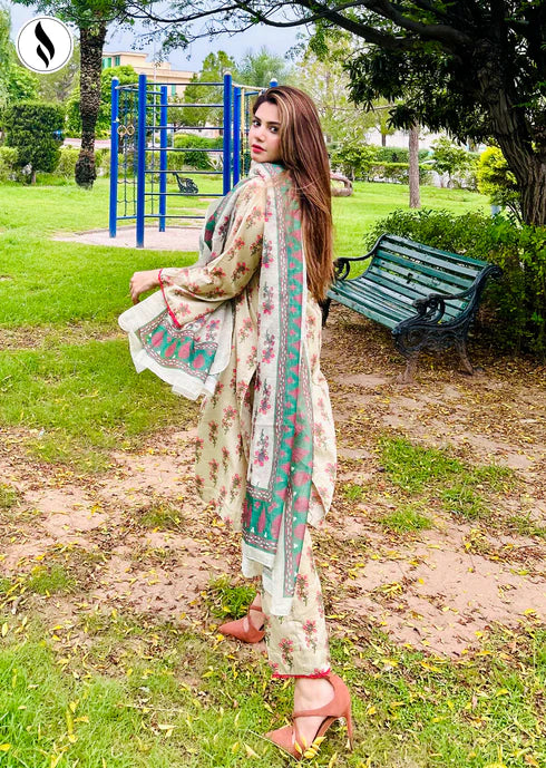 NZSC-612 3 Piece Tangerine Floral Co Ord Set Lawn